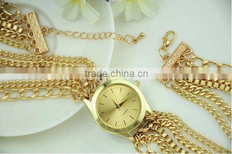 fashion Geneva wrist women metal long chain geneva lady watch