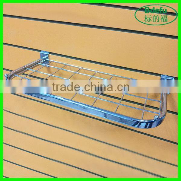 Retail metal grid panel clothing display shelf