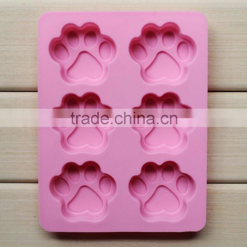 Amazon hot food grade non-stick flexible 6 cat pawprint soap molds silicon sale