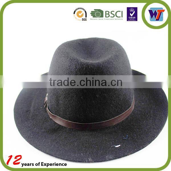 Wide Brim Flat Top Black Wool Felt Cheap Fedora Hat Rack For Men