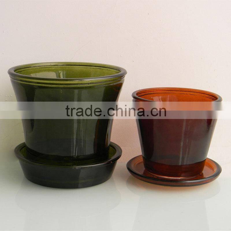 2014 hot selling clear glass flower pot wholesale with tray