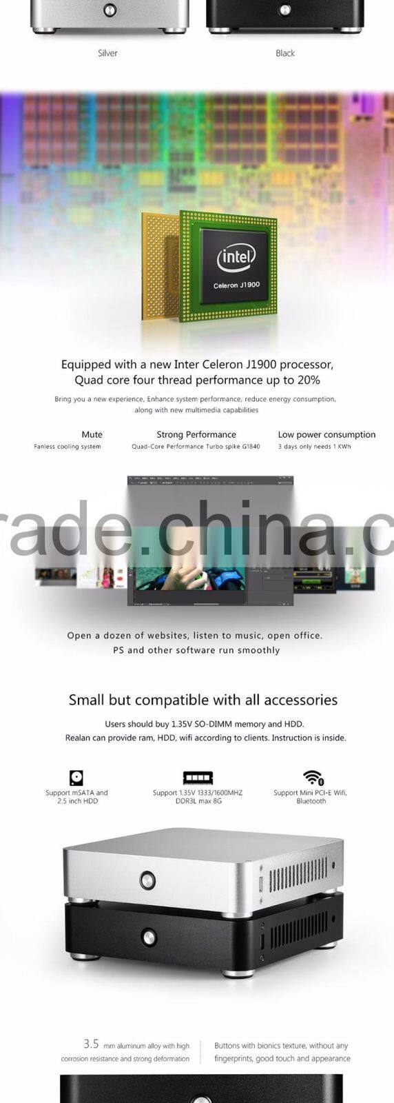 Realan H44-J1900T1 Aluminum Case ITX PC