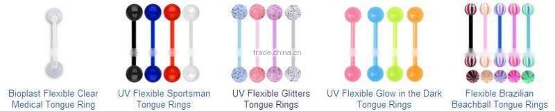 UV flexible glow in the dark piercing tongue rings body piercing jewelry