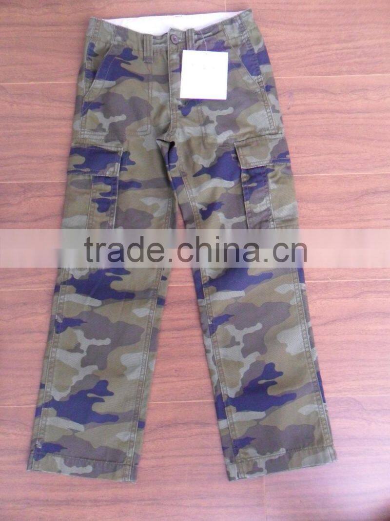 Design 100% cotton brown camouflage canavas stone wash casual boy long khaki /grey cargo pant