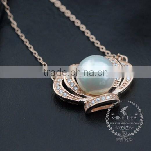 925 sterling silver shining crown with pearl creative pendant necklace fashion women necklace jewelry 6360462