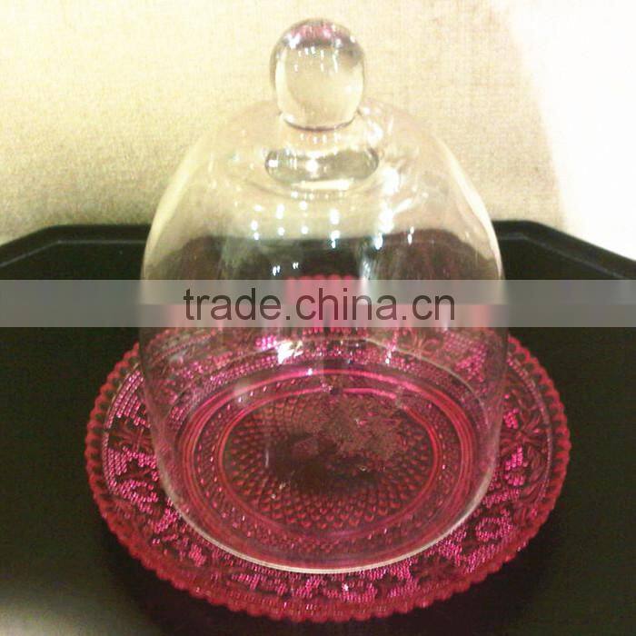 clear small glass bell with cake stand