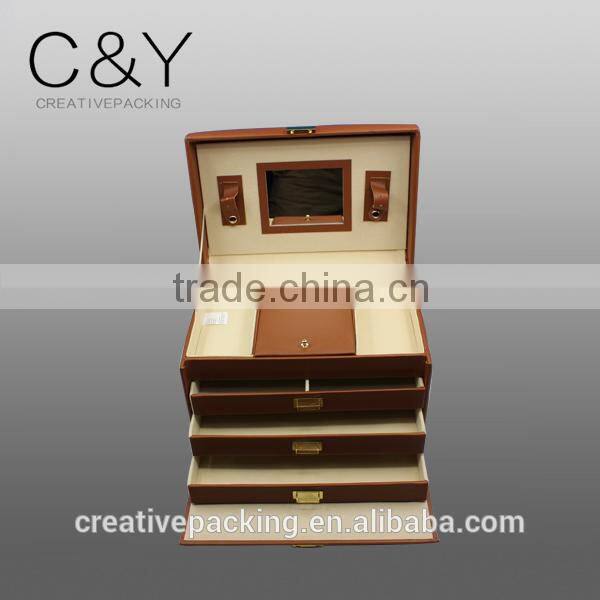 Wonderful design multilayer leather jewelry gift box with drawers