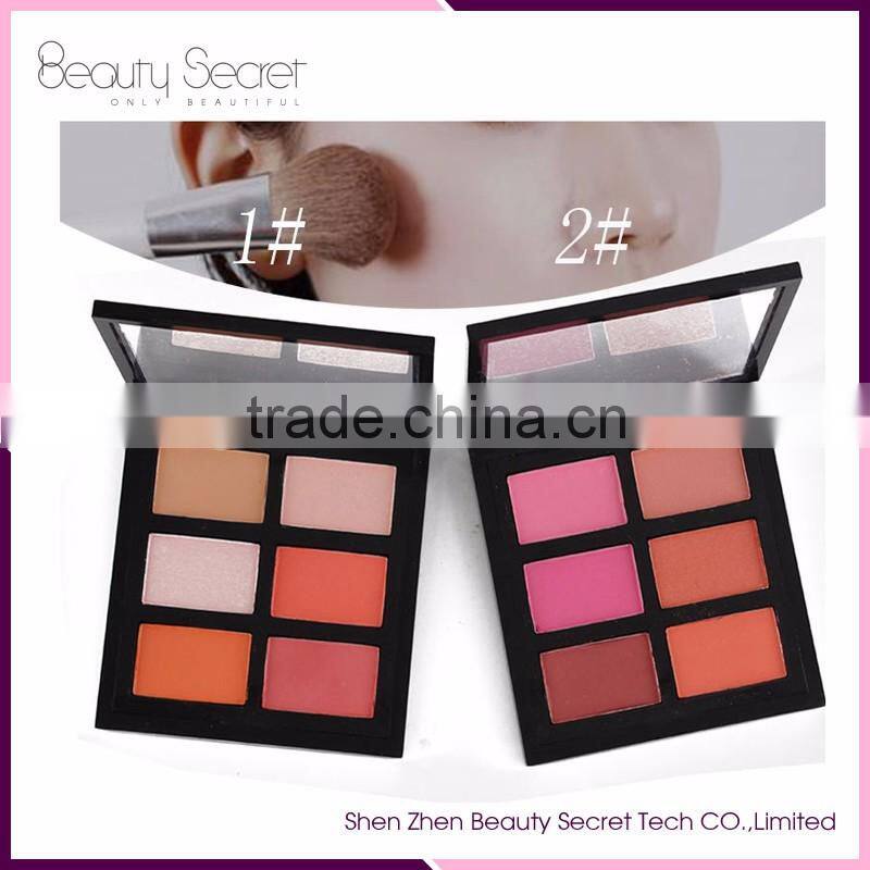 Wholesale make-up cosmetic product factory private lable blusher 6 colors blusher palette