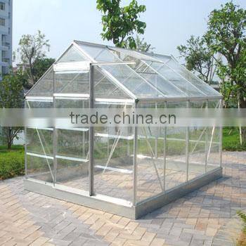 new-style and widely used deluxe tempered glass greenhouse with green aluminium frame