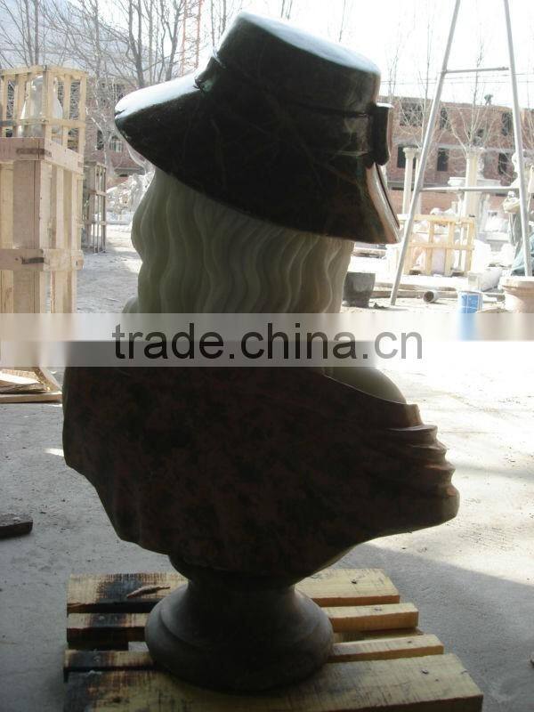 Hand Carved Female Marble Girl Head Bust Statue