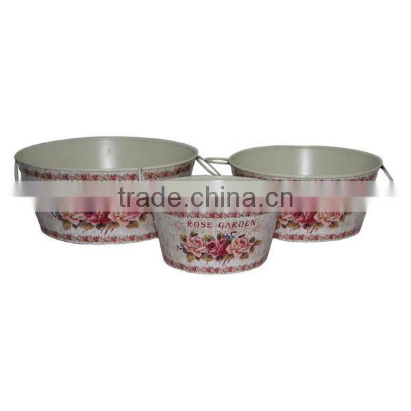 Metal Rose Decal Flower Pot Metal Planter Set of 3