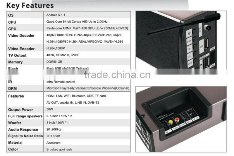 Wholesale KS2 Soundbar Google Android 5.1.1 Smart TV Box With The Speaker Amlogic S905 Tv Box