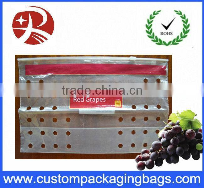 Clear Fruit Packaging Bags With Holes , Slider Zipper Grape Bag