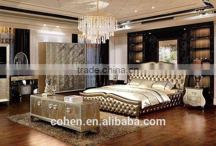 2016 new top quality home used furniture top genuine real leather bed