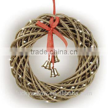 Hot sell Christmas wicker wreath with lights and bells,grey hanging christmas wreath