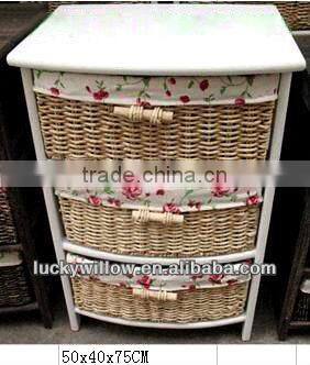 lovery handmade wicker &wood drawer cabinet /wicker or willow storage cabinet with 3 basket(manufacture)