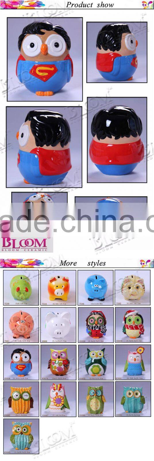 children ceramic superman shape money boxes wholesale