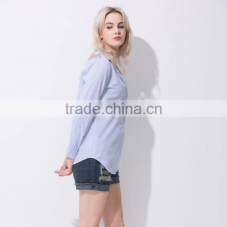 2017 Latest Fashion Lady Long Sleeve Stripe Casual Blouse Design