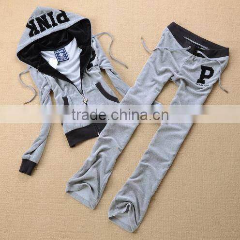 2016 Winter Autumn Women Sweatshirts Sportwear Casual Sports Two Pieces Velvet Suit Pants set