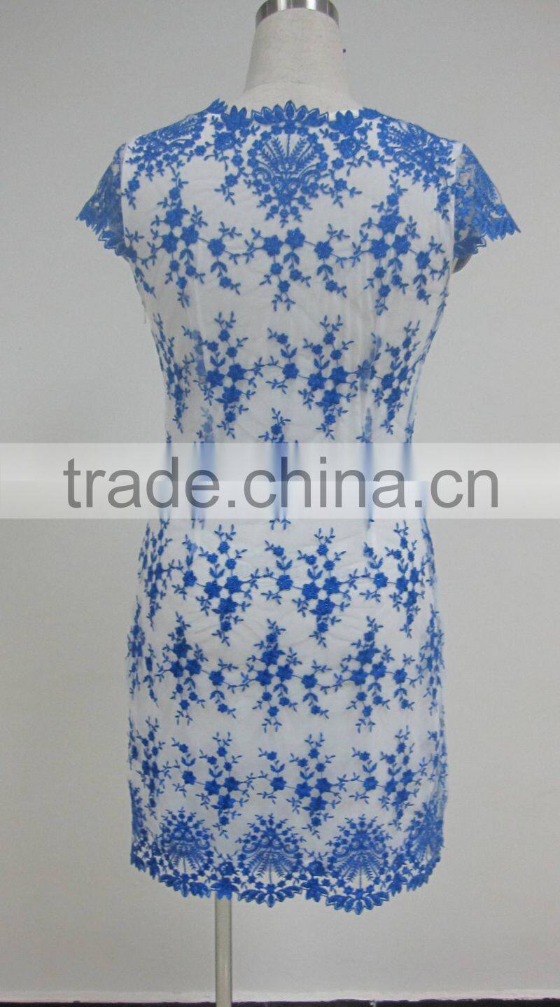 fashion embroidery mesh flower popular ladies lace casual dress