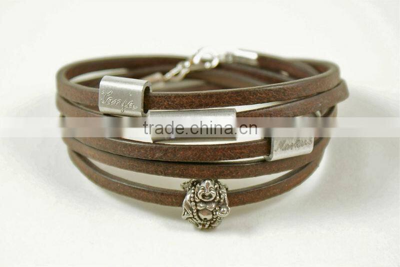 Personalized engraved leather bracelet, wrapped leather bracelet, name/logo stamped multi strand bracelet,buddha charm bracelet