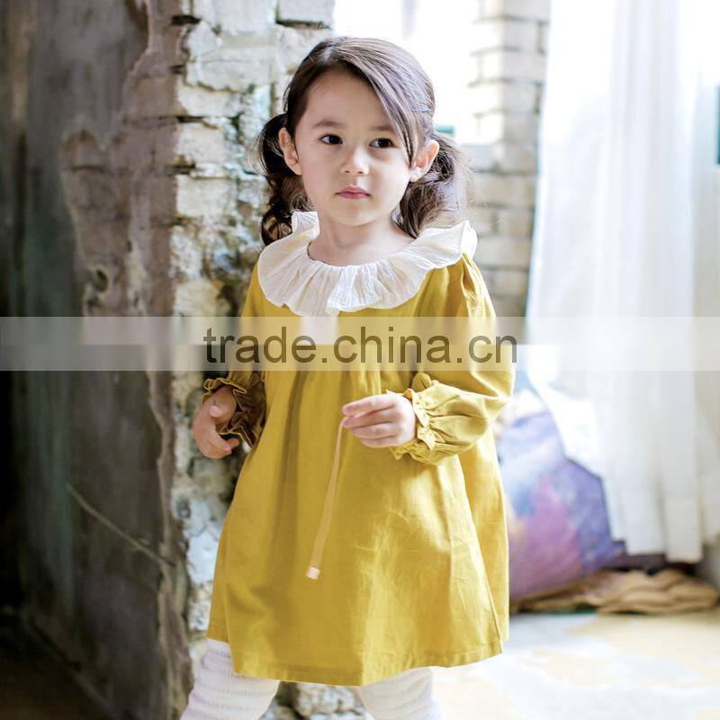 YDA3326korean girl dress autumn puffy sleeve solid color kid dress