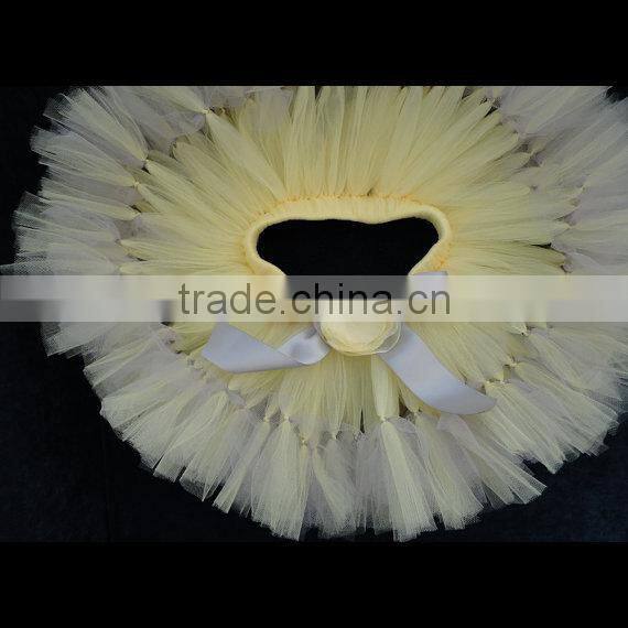 Wholesale childrens boutique clothing baby girls skirts and blouses fabric sash details light yellow flower girls skirts