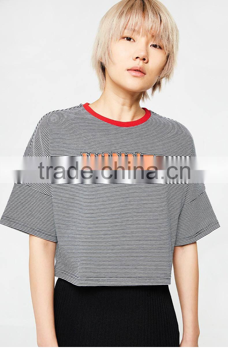 latest new model shirts crop tops women wholesale women striped t shirt