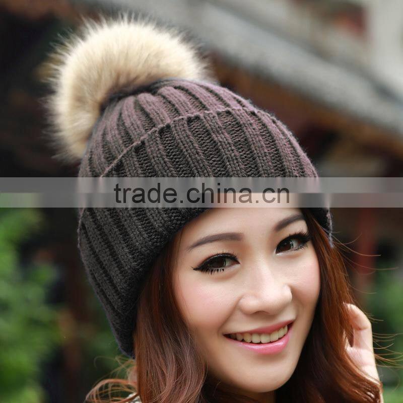 2014 New Women's Knit Cap Beanie Hat With Fur Korean Style Knitted Hat SV007977