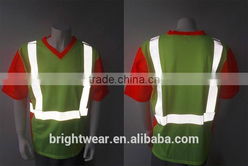 ANSI 107 V-neck 3M5510 segmented reflective tape mesh USA protective t-shirt