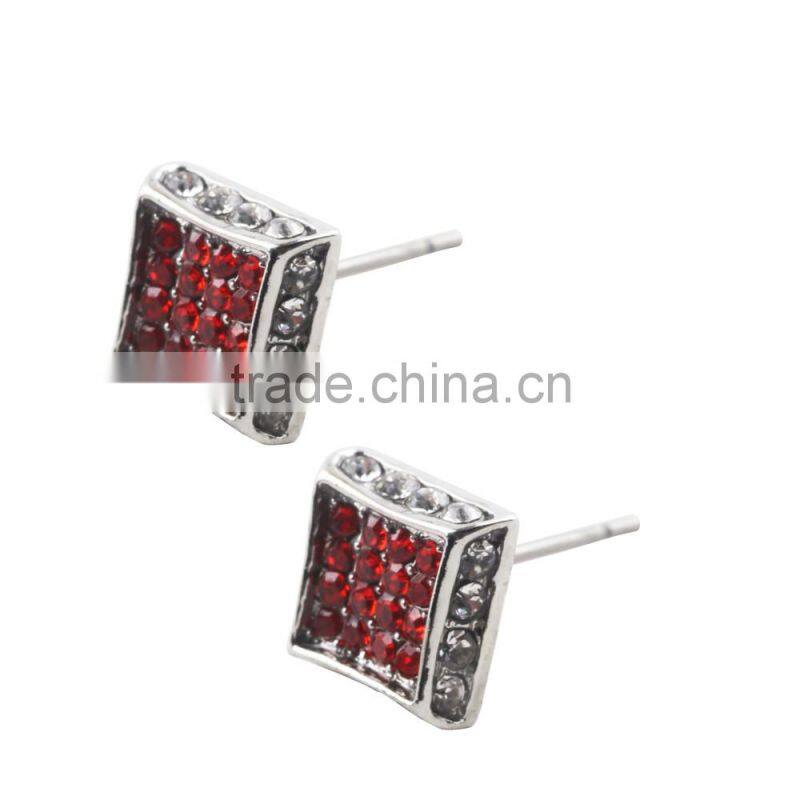 Customized Insert Red Diamond Unisex Sterling Silver Stainless Steel Hiphop Earrings Wholesale