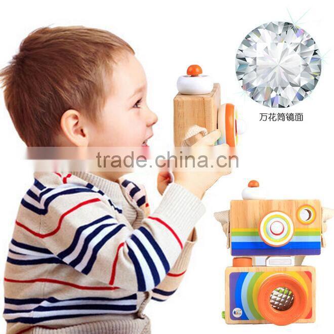 Wooden cartoon SLR camera toy kaleidoscope bee eye effect children funny toys