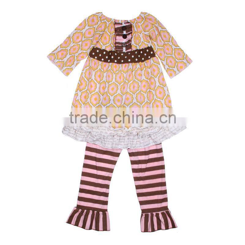chirden's spring autumn casual ruffled striped pants floral cotton soft two layers legging pants