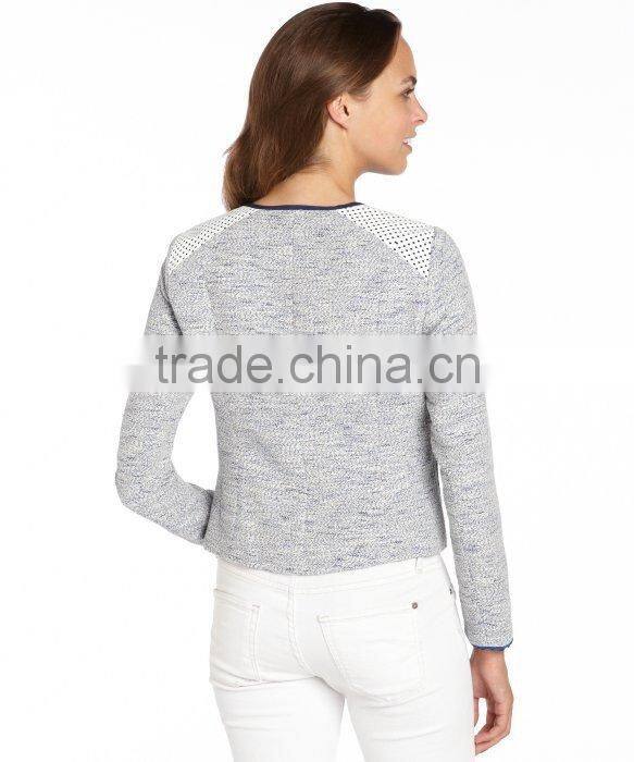 Sexy Womens Leather Trim Cotton Tweed Jacket