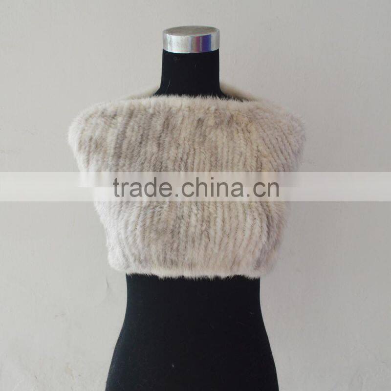 SJ913-03 Wholesale Elastic Net Knitting White Mink Fur Stole