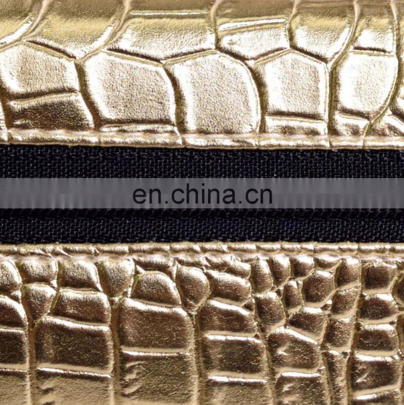 Square Pattern Pen Organiser Travel Golden PU Leather Pencil Case