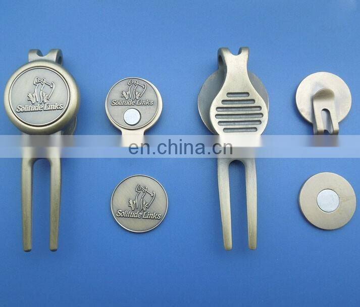 antique bronze plated free mould metal golf divot tool for promotion