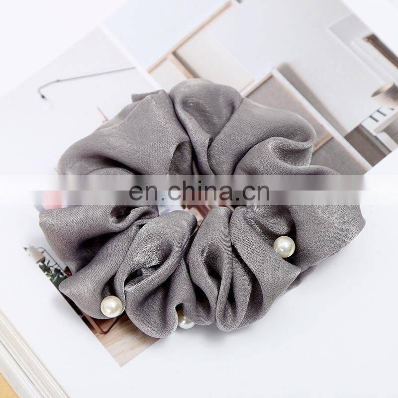 Women Pearl Elastic Rubber Bands Headwear Headband Girls Scrunchies Solid Silk Hair Tie Rope Ring Hair Accessories free shipping