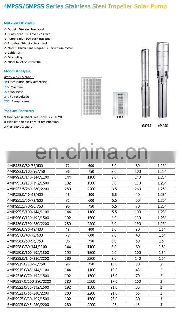4MPSS/6MPSS high power solar with motor deep well submersible water pump