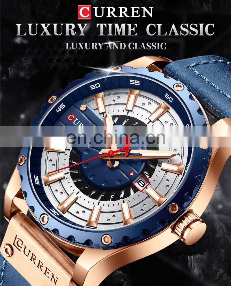 Curren 8374 Nice Quartz Watches for Men Analog Fashion Leather Unusual Custom Brand Watch