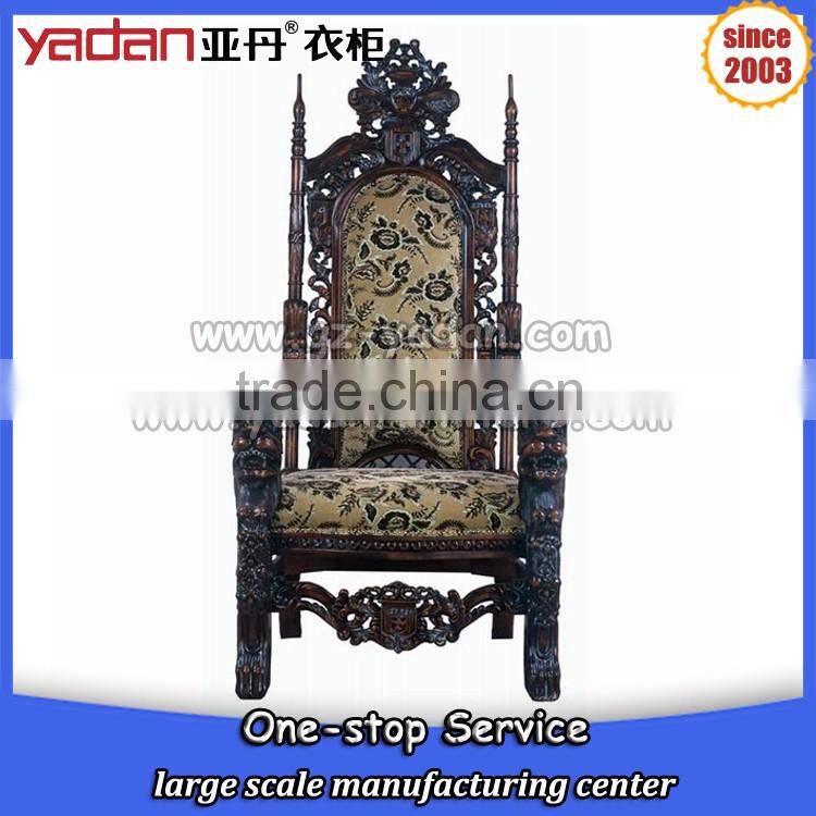 church wood frame furniture king throne chair with armrest made from China