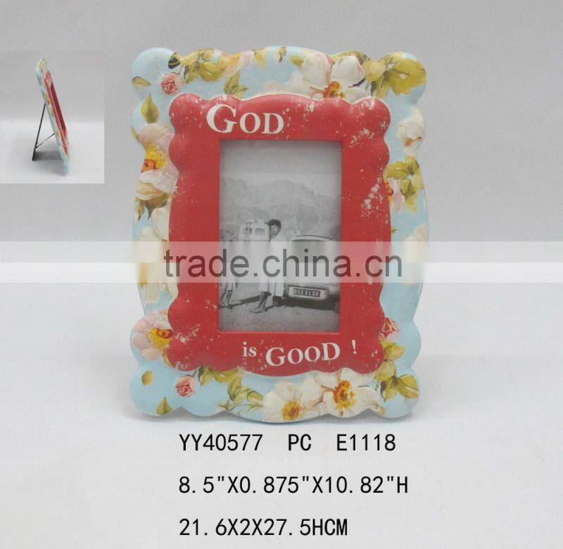 Lovely flower frame 4*6 inch metal table and wall photo picture frame for family