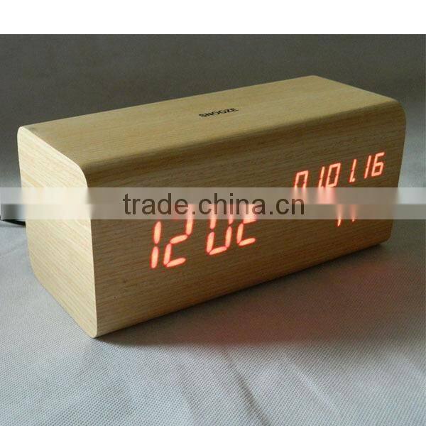 Modern design square LED digital wooden clock with Calendar