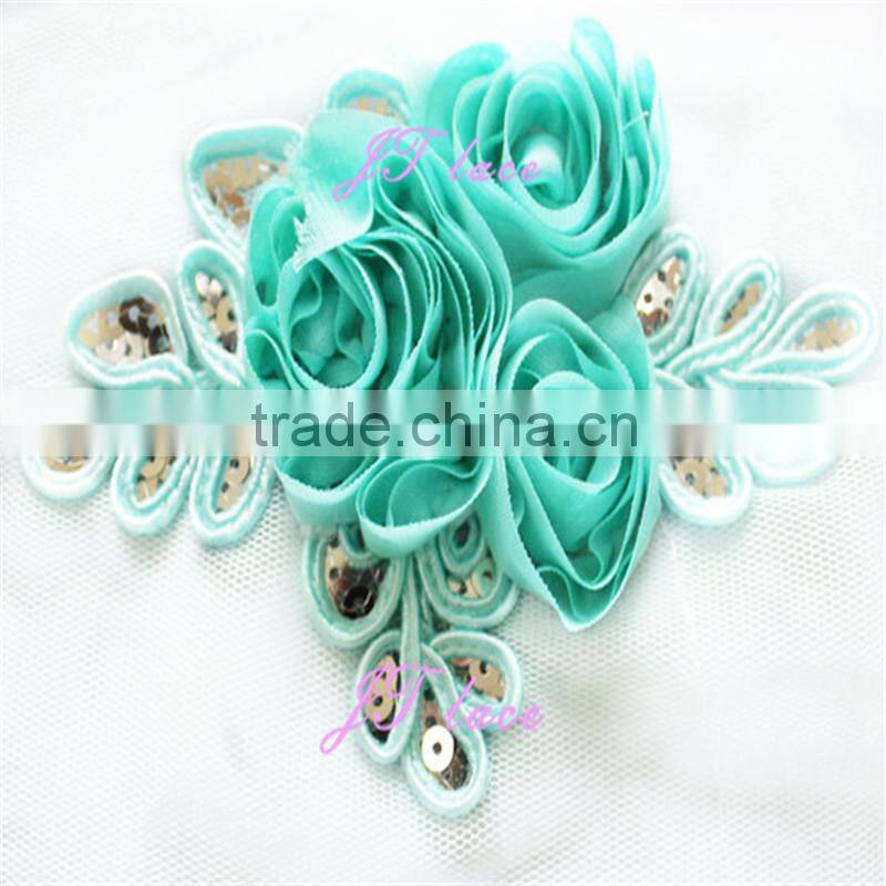 Chiffon Flower and Silver Leaf Sequin Flower Applique - DIY Flower Headbands - Bridal Applique