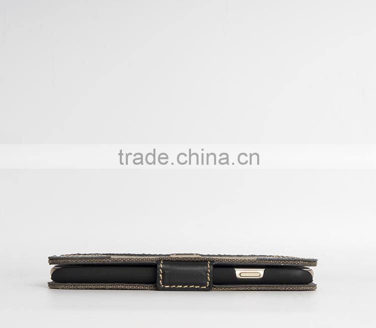 case for iPhone 6S with Full-grain cowhide leather black handmade case for mobile phone OEM/ODM accepted