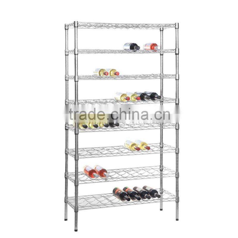Chrome Wine Rack 8 Shelves stores and displays up to 72 wine bottles