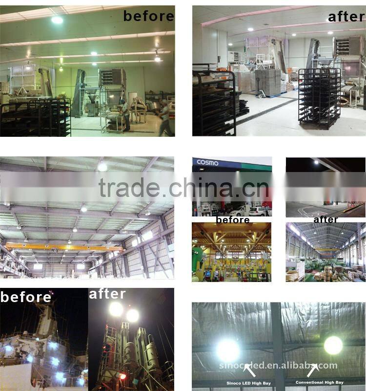 5 year warrant CE RoHS certified Nichia 200w ufo led high bay warehouses with motion sensor