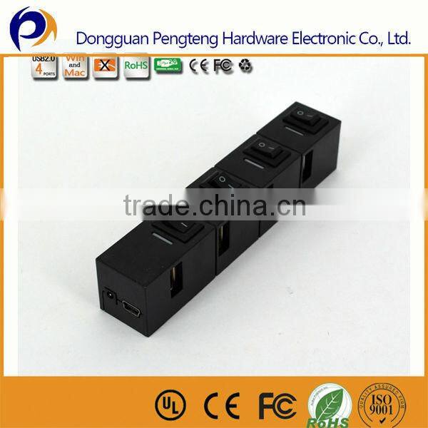 4 Port USB 2.0 Hub with on/off button
