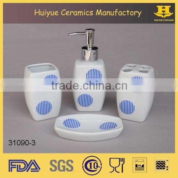 ceramic bathroom set, lotion bottle, soap dish, tumbler, toothbrush holder