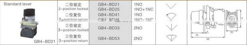 GB4-BD21 CNGAD GB4 series black standard lever 2-position locked switch